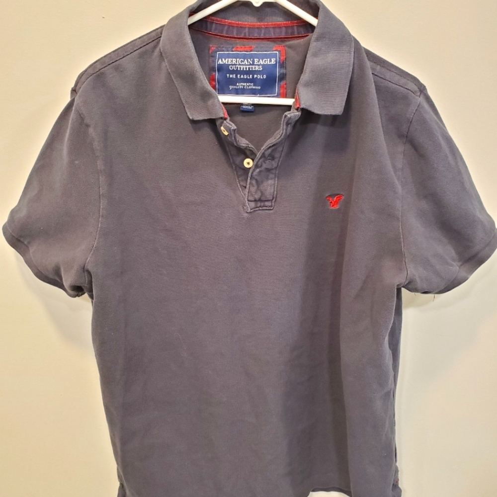 American Eagle Mens XL Polo Grey and Red